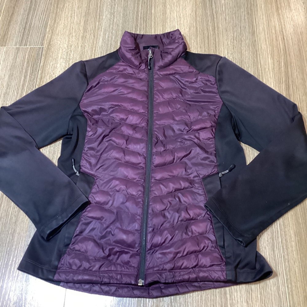 Puffer Jacket Plum Purple Black Full Zip Lightweight Athletic Coat‎ Pre Owned